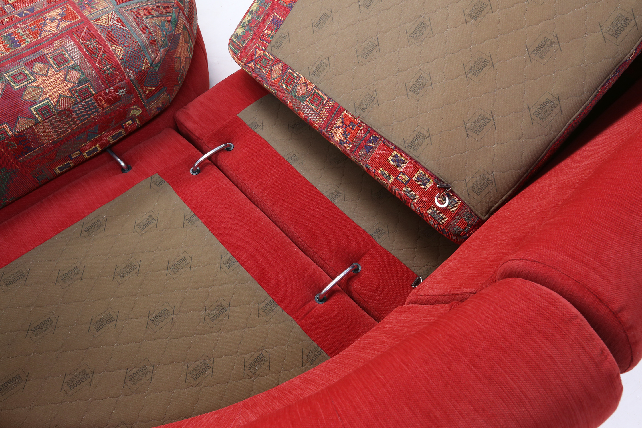 Roche Bobois modular sofa in red and patterned upholstery 1980thumbnail